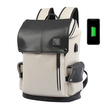 Man Backpack PU Leather USB Recharging Laptop School BaG Male Waterproof Travel  - £76.07 GBP
