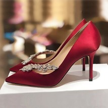 New Wheat Wedding Shoes Stiletto Heel Pointed High Heels Bridal Red Wedding Shoe - £79.58 GBP