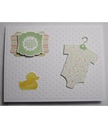 Stampin up! Handmade card Cutest Baby Ever Girl Pink Green Bodysuit Rubb... - $10.64 CAD