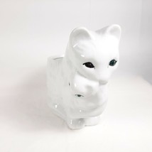 Cat Carrying Kitten Planter Ceramic White Vintage - £18.08 GBP
