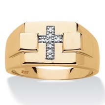 14K Gold Over Sterling Silver Diamond Accent Cross Ring Size 8 9 10 11 12 13 - £198.23 GBP