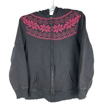 Old Navy Womens Black Hoodie With Pink Nordic Pattern Size XL - $18.50