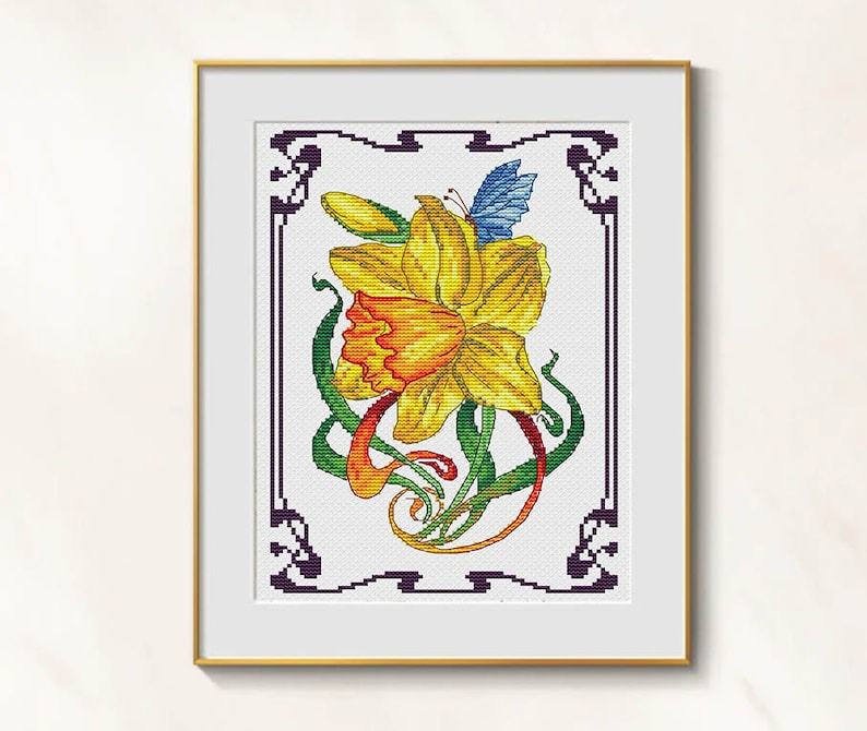 Daffodils cross stitch flowers pattern pdf - Victorian flower cross stitch  - $8.99