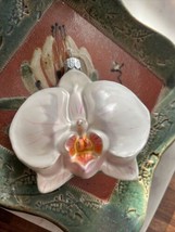 Pink &amp; White Orchid Flower Glass Christmas Ornament made In Poland - £18.74 GBP