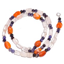 Natural Crystal Carnelian Iolite Gemstone Smooth Beads Necklace 17&quot; UB-3057 - £7.81 GBP