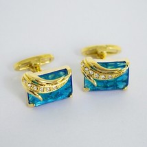 3.40Ct Emerald Simulated Blue Topaz Wedding Cufflinks 14k White Gold Fin... - £91.39 GBP