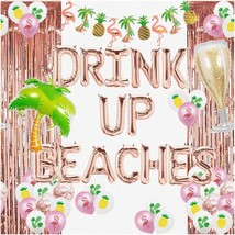 Tropical Paradise Bubbly Bash - Rose Gold Balloons, Coconut Tree Champag... - $46.52