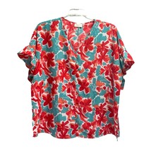 Hailey and Co Womens Size 1X Floral Top Shirt Knit Blouse Tunic Ruffle Sleeve - £13.47 GBP