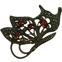 Antique Sterling silver 925 marcasite butterfly pin/brooch with garnet  5.3 gram - £67.22 GBP