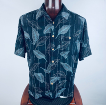 Banana Cabana Mens XL Silk Short Sleeve Stripes &amp; Leaves Hawaiian Camp Shirt - £20.23 GBP