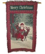 Christmas Hanging Tapestry Santa Reindeer Toys 38x22 Cotton India Holida... - £10.17 GBP