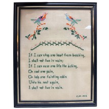 VTG Needlepoint Birds Poem Framed Art 8x10 Dickinson &quot;I shall not Live i... - $44.55