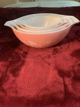 Set of 4 Pyrex Gooseberry Pink Cinderella Mixing Bowls Vintage 441 442 4... - $470.25