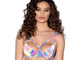Reflective Multicolor Bra Crop Top Underwire Strappy Cups O Rings Rave 6249 - £35.17 GBP
