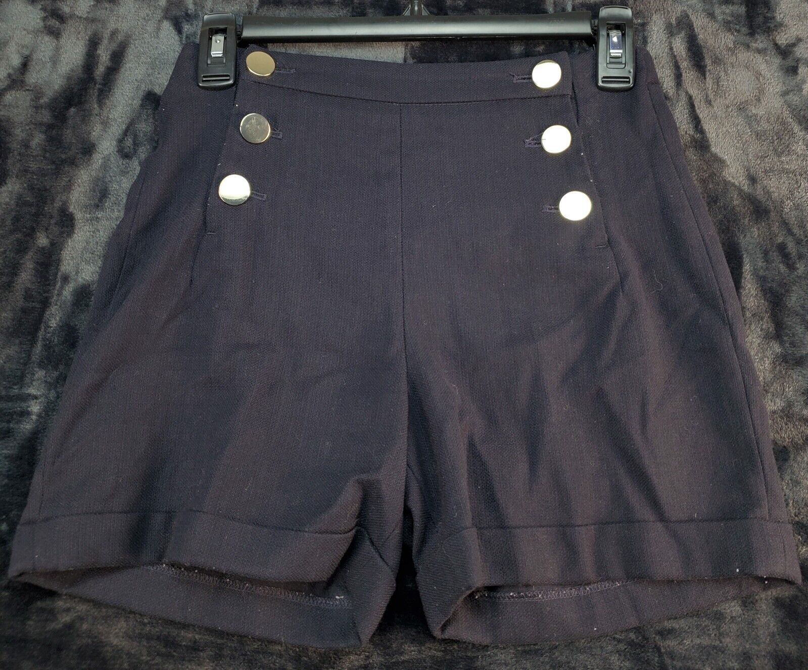 H&amp;M Shorts Women Size 2 Navy Polyester Pockets Flat Front Dark Wash Butt... - $12.21
