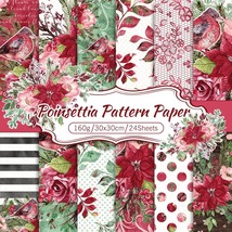 Christmas Scrapbook Paper Watercolor Poinsettia Pattern Paper 24 Pack Double-Sid - £20.74 GBP