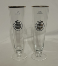 Set Of 2 German Warsteiner 0,21 Footed Pilsner Beer Glasses Gold Rim - £15.84 GBP