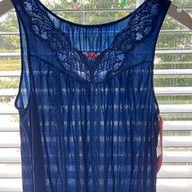 Vintage Shadowline Sleeveless Nightgown Navy Blue Size S Satin Nylon New... - $39.55