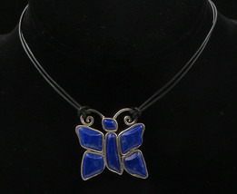 BARSE 925 Silver - Vintage Lapis Lazuli Butterfly Motif Chain Necklace - NE2478 - £74.69 GBP