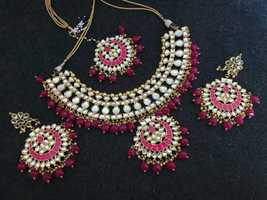 Kundan Jewelry Indian Earrings Necklace Tikka Set New Year Chokar Bridal Weddim8 - $52.99