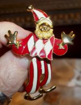 Vintage Enameled Red White Striped Clown Harlequin Pin Dangly Legs - $9.89