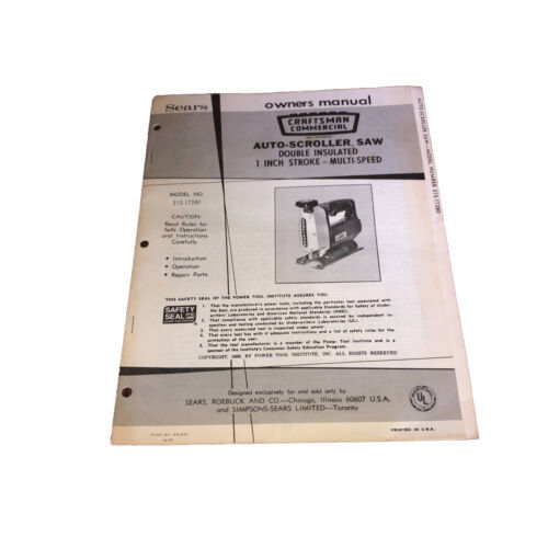 **Craftsman Commercial 1972 Owner’s Manual Auto Scroller Saw Model No. 3... - $6.80