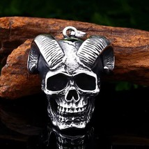 For Men Baphomet Satanic Devil Skull Pendant Necklace Stainless Steel Chain 24&quot; - £7.18 GBP