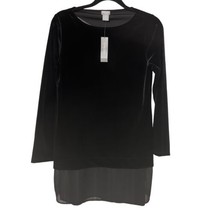Chico’s Shirt Womens 4/6 Travelers NWT Black Velvet Long Sleeve Sheer Bottom - £29.08 GBP