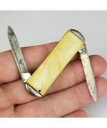 MYSTERY vintage pocket knife double blade lobster yellow mother of pearl - $19.99