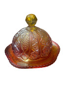 Indiana Carnival Glass Red Sunset Arches Amberina Butter Dish Heirloom H... - £21.70 GBP