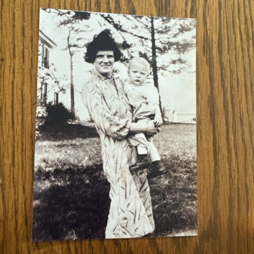 Primary image for Old Vintage Photo B & W Ugly Woman Holding Baby Printed On Kodak Royal Paper