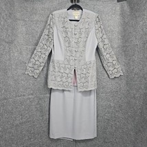 Vintage Studio Desire Womans Skirt Suit 2 pc 12 Gray Lace Sleeves Lined ... - $44.42