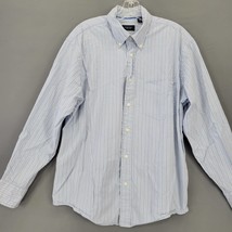 Izod Men Shirt Size L Blue Preppy White Stripe Classic Long Sleeve Butto... - $9.95