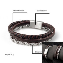 Boho Jewelry Beads Leather Charm Bracelet for Men Women Stainless Steel Natural  - £13.53 GBP