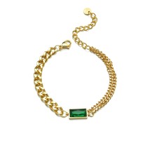 Sifisrri Green Square Zircon Bracelet Earring Necklace for Women Stainless Steel - £23.96 GBP