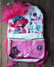 TROLLS Poppy Kids School Backpack 16&quot; Music Is Life 3D Pink Hair NEW - £14.66 GBP
