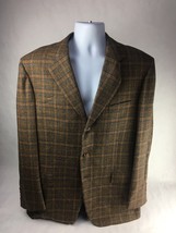 Faconnable Mens Suit Jacket Brown Plaid Lined Notch Lapel Pockets Virgin Wool 54 - £37.65 GBP