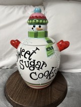 Snowman Sweet Sugar Cookies Jar Ceramic Christmas Canister XMAS CHEER Jay Import - £11.71 GBP