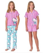 Hello Kitty Boys Girls Pajamas Pink 3-Piece Top Pants Shorts Short Sleeves - $55.48 CAD