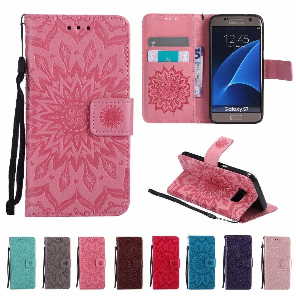 3D Sunflower Leather Wallet Magnetic Flip Phone Case For Samsung Galaxy Phones