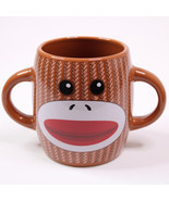 Sock Monkey Ceramic Coffee Mug Tea Cup Two Double Handled Galerie Brown ... - €5,82 EUR