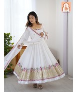 White Elegant Embroidered Sequence Designer Anarkali Three Piece Set - $1,201.72 MXN