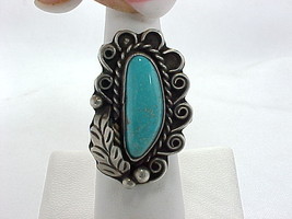 Turquoise Southwestern Ring In Sterling Silver   1 3/8 Inches Long   Size 6 1/4 - £57.95 GBP