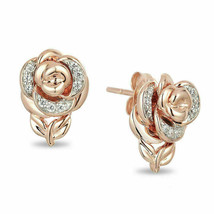 .084Ct Simulated Diamond Rose Disney Belle Stud Earrings 14K Rose Gold Plated - £63.48 GBP