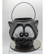 Vintage Halloween Blow Mold Black Cat Trick or Treat Candy Bucket   - $16.83