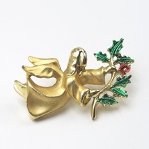 VTG Gigi Giusti Christmas Angel Holly Berries Leaves Gold Tone Enamel Brooch Pin - $7.29