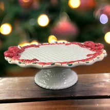 1996 Christmas Rope Ribbon Basket Weave Vintage Ceramic Porcelain Cake Plate - £51.43 GBP