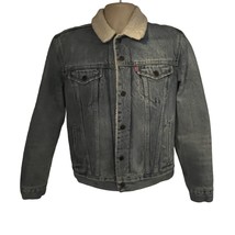 Levis Denim Sherpa Trucker Snap Front Jacket Small Flap Pockets Red Tab Relaxed - £103.11 GBP