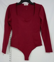 Popular Women&#39;s Square Neck Long Sleeve BodySuit Tops 1-Pcs Burgundy Red Sz 21/S - £18.62 GBP
