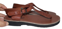 Aborigen BROWN LEATHER Boho Open Toe Ankle Strap Buckle Sandals Women 8 ... - $29.99